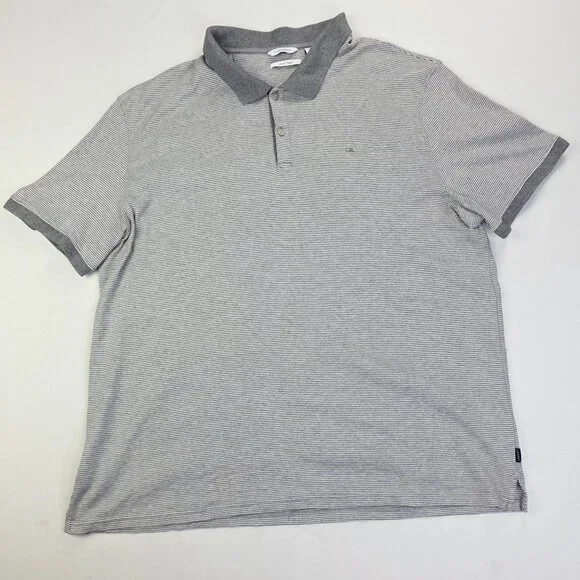 Calvin Klein Liquid Touch Embroidered Chest Logo Gray White Stripe Mens 2XL Polo - Picture 1 of 12